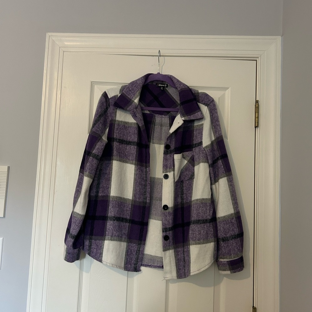Plaid Purple and White Womens Jacket/ Shacket